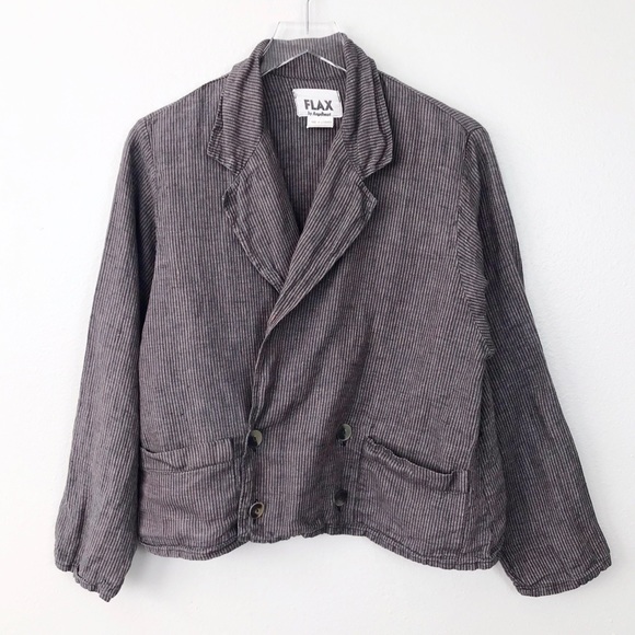 Flax Jackets & Blazers - FLAX Stripe Linen Oversized Jacket